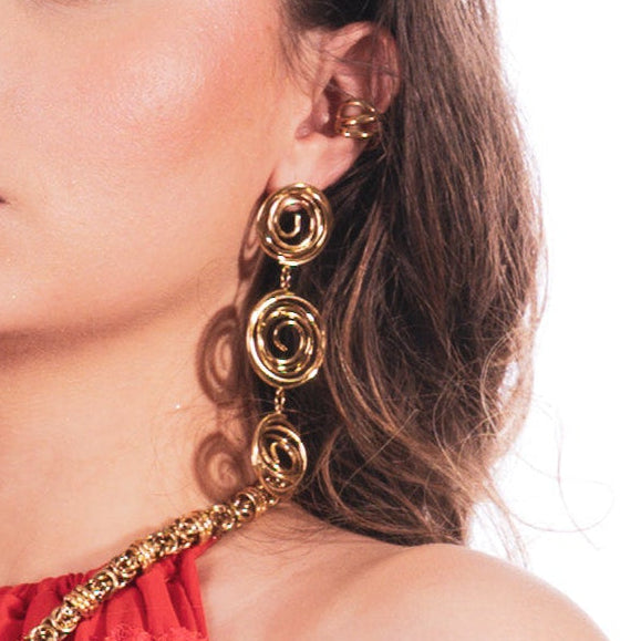 Boucles d’Oreilles Pendantes Spirales Dorées