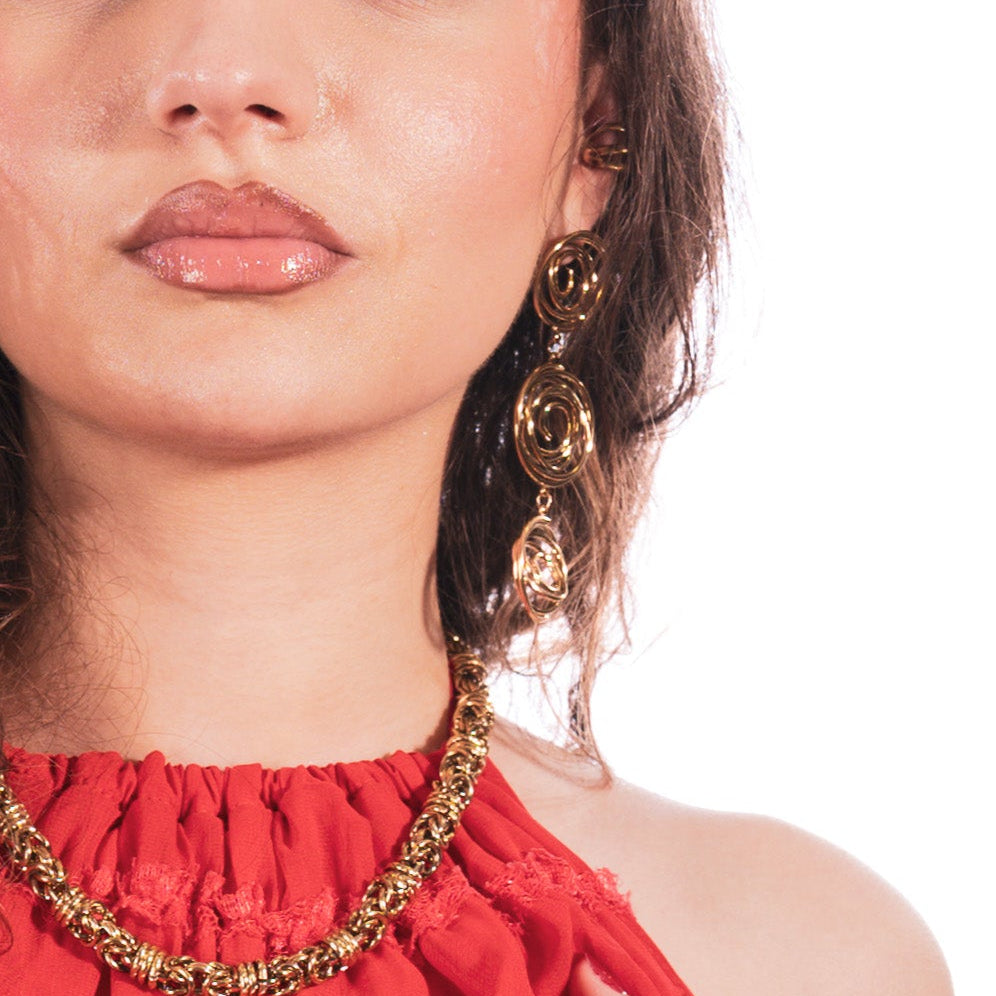 Boucles d’Oreilles Pendantes Spirales Dorées