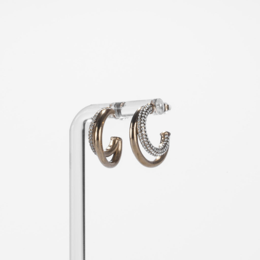 Boucles d’Oreilles Créoles Doubles Pavées Dorées