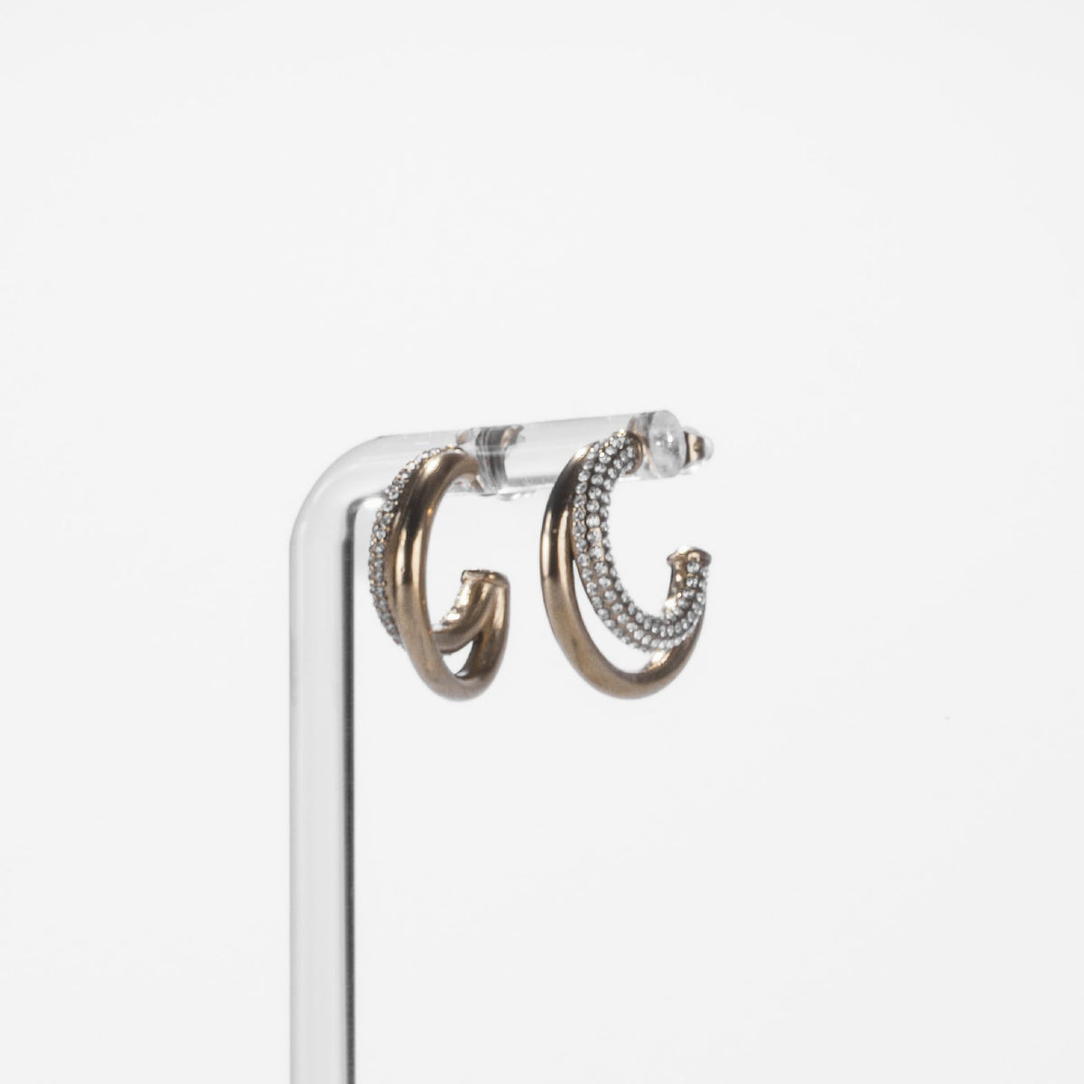 Boucles d’Oreilles Créoles Doubles Pavées Dorées