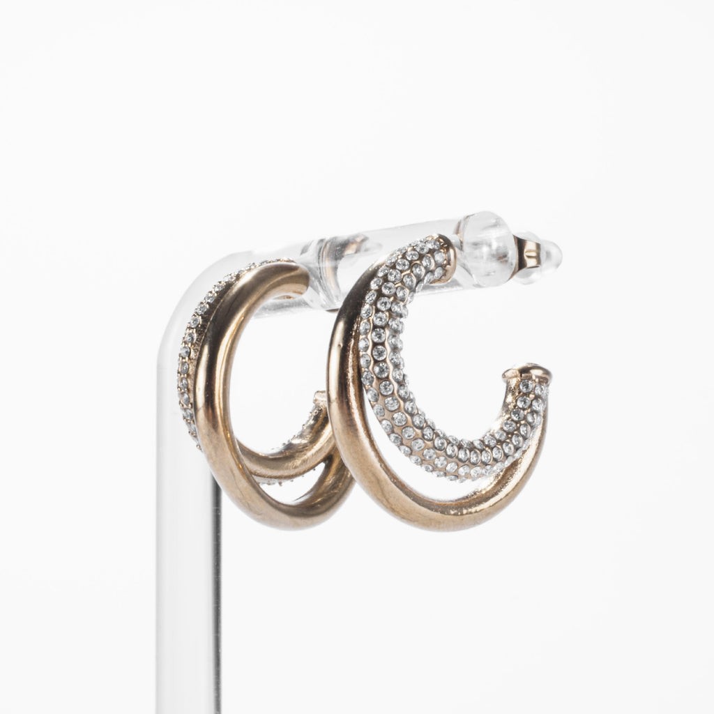 Boucles d’Oreilles Créoles Doubles Pavées Dorées