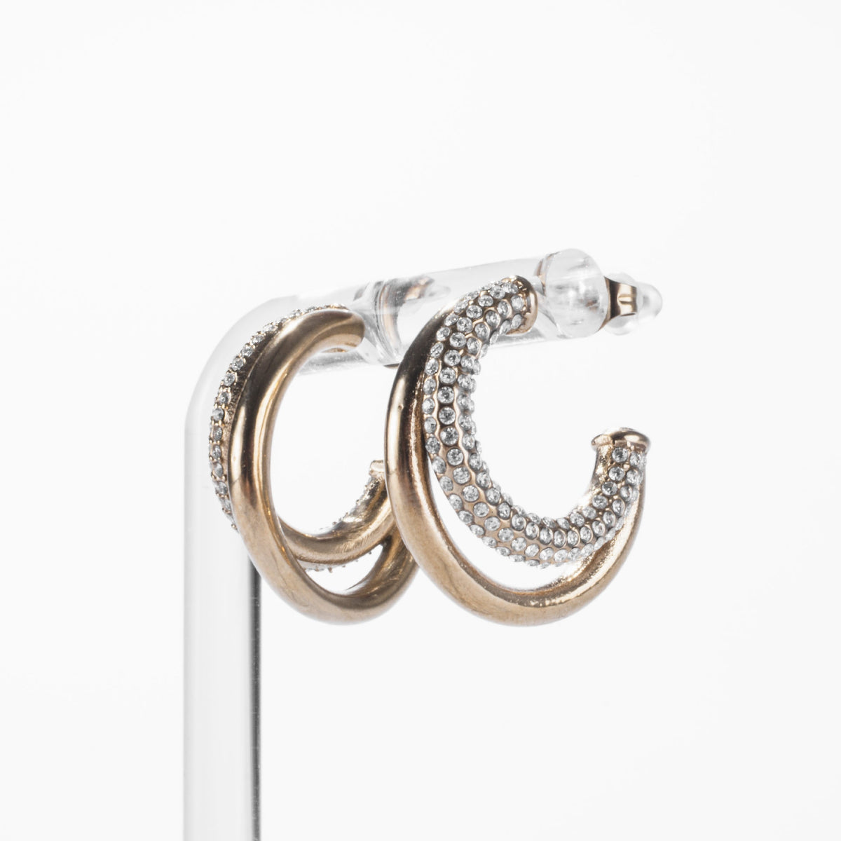 Boucles d’Oreilles Créoles Doubles Pavées Dorées