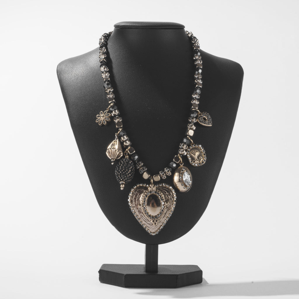 Collier Charms Cœur Doré et Noir