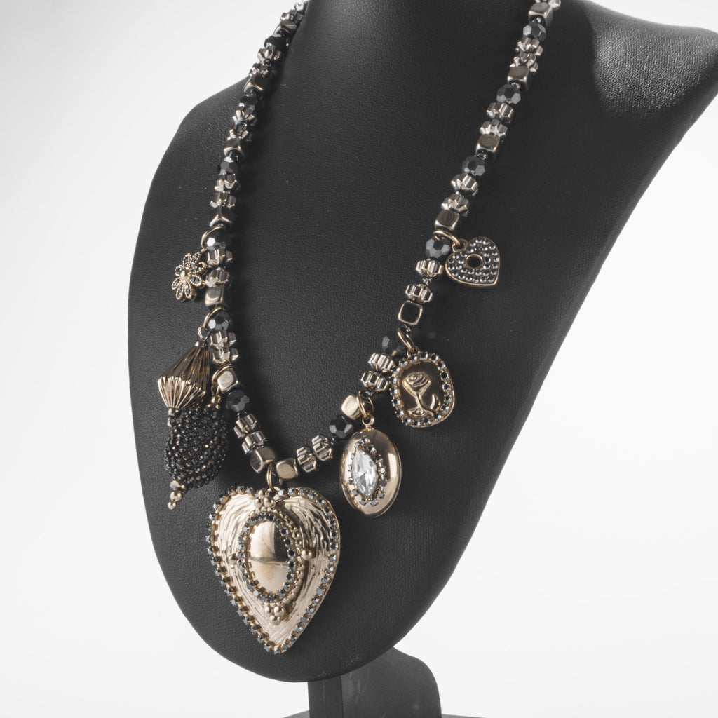 Collier Charms Cœur Doré et Noir