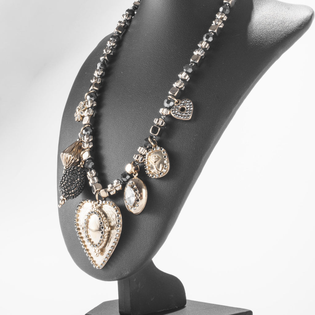 Collier Charms Cœur Doré et Noir