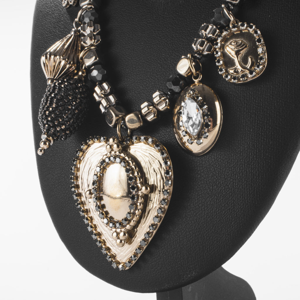 Collier Charms Cœur Doré et Noir