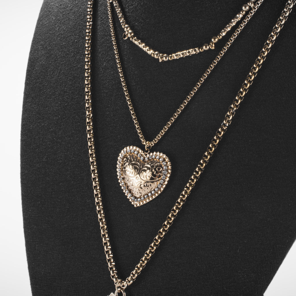 Collier Multirangs Cœur et Croix Doré