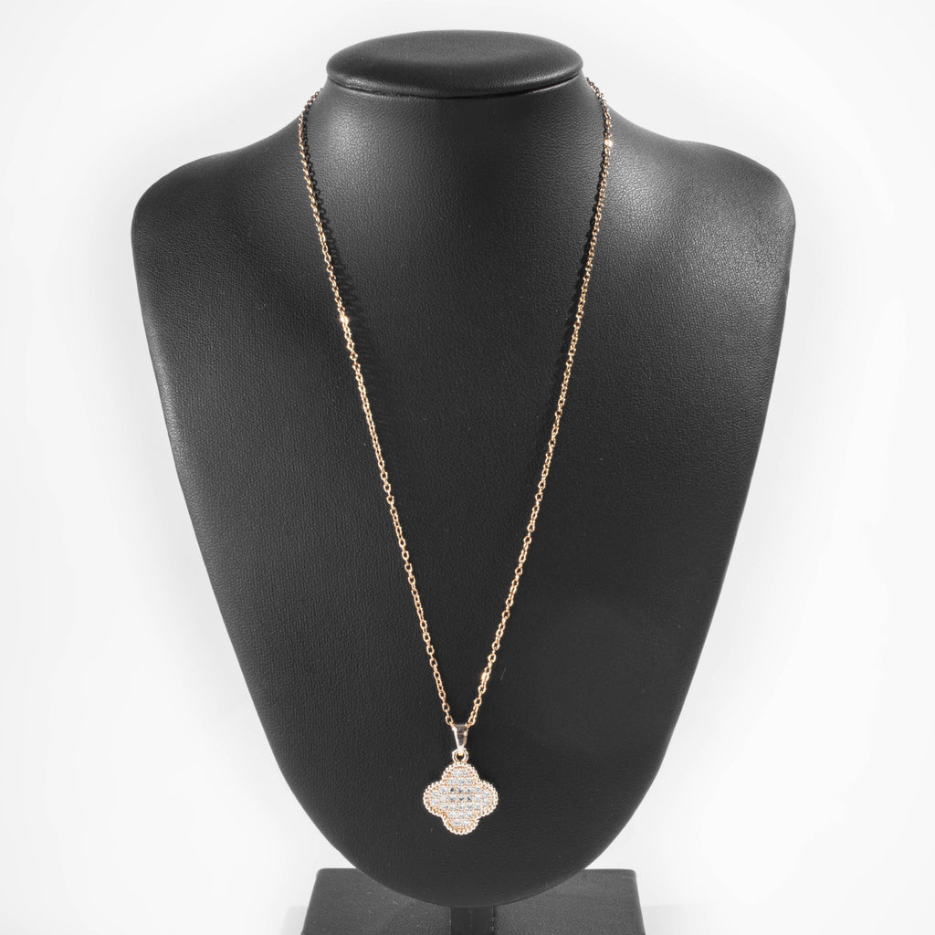 Collier Trèfle Réversible Rouge et Pavé Doré