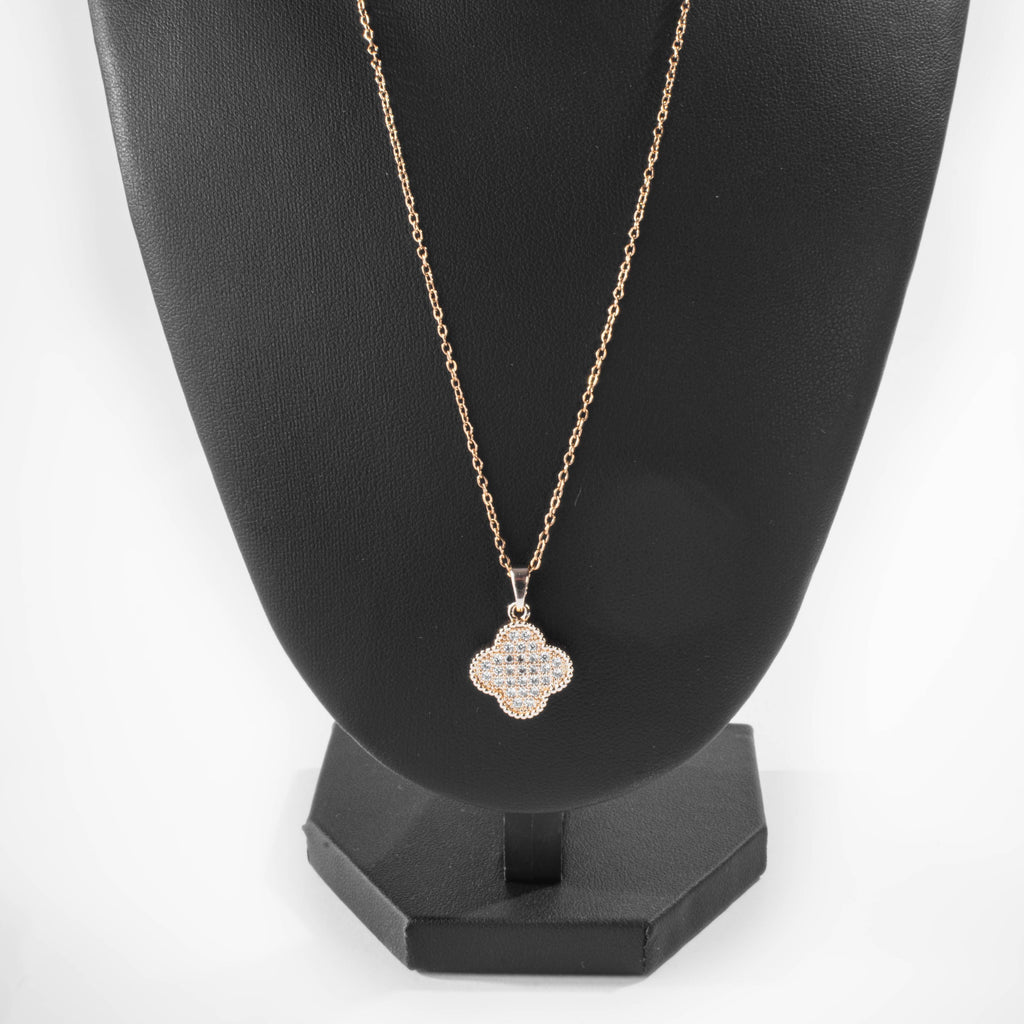 Collier Trèfle Réversible Rouge et Pavé Doré