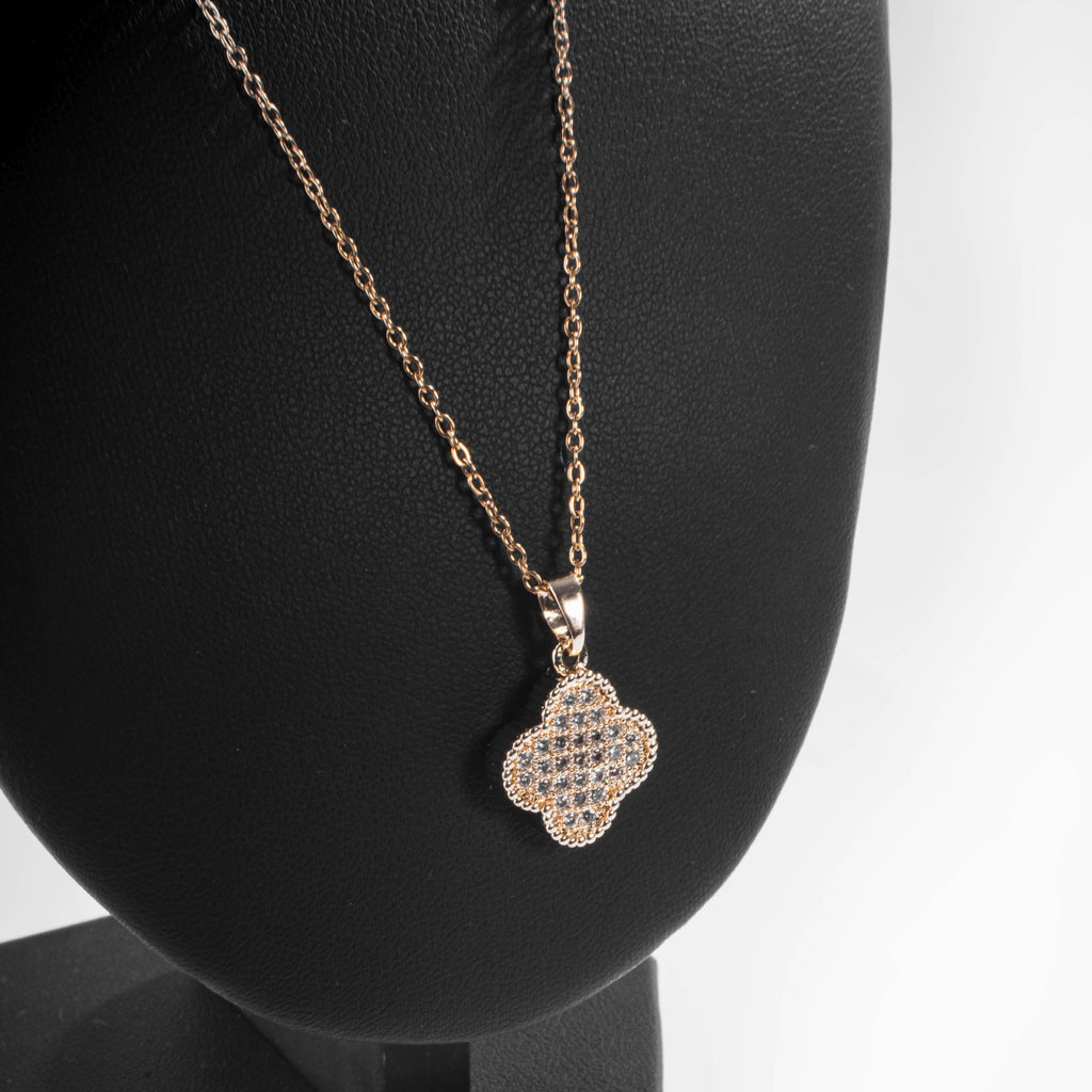 Collier Trèfle Réversible Rouge et Pavé Doré