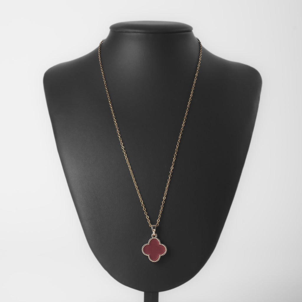 Collier Trèfle Réversible Rouge et Pavé Doré