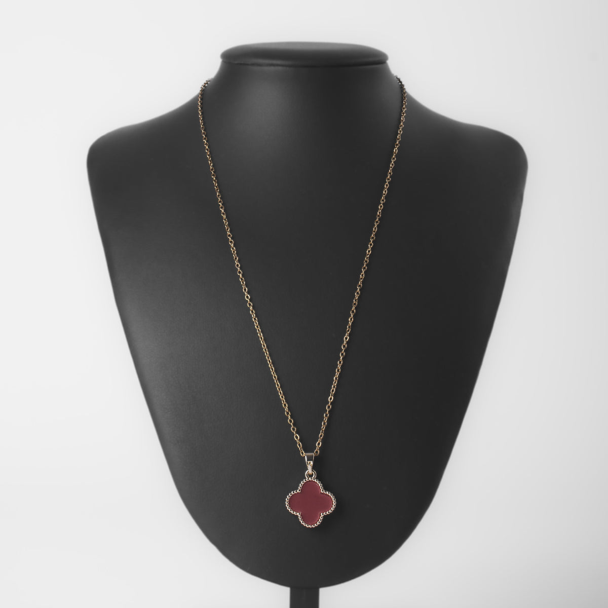 Collier Trèfle Réversible Rouge et Pavé Doré