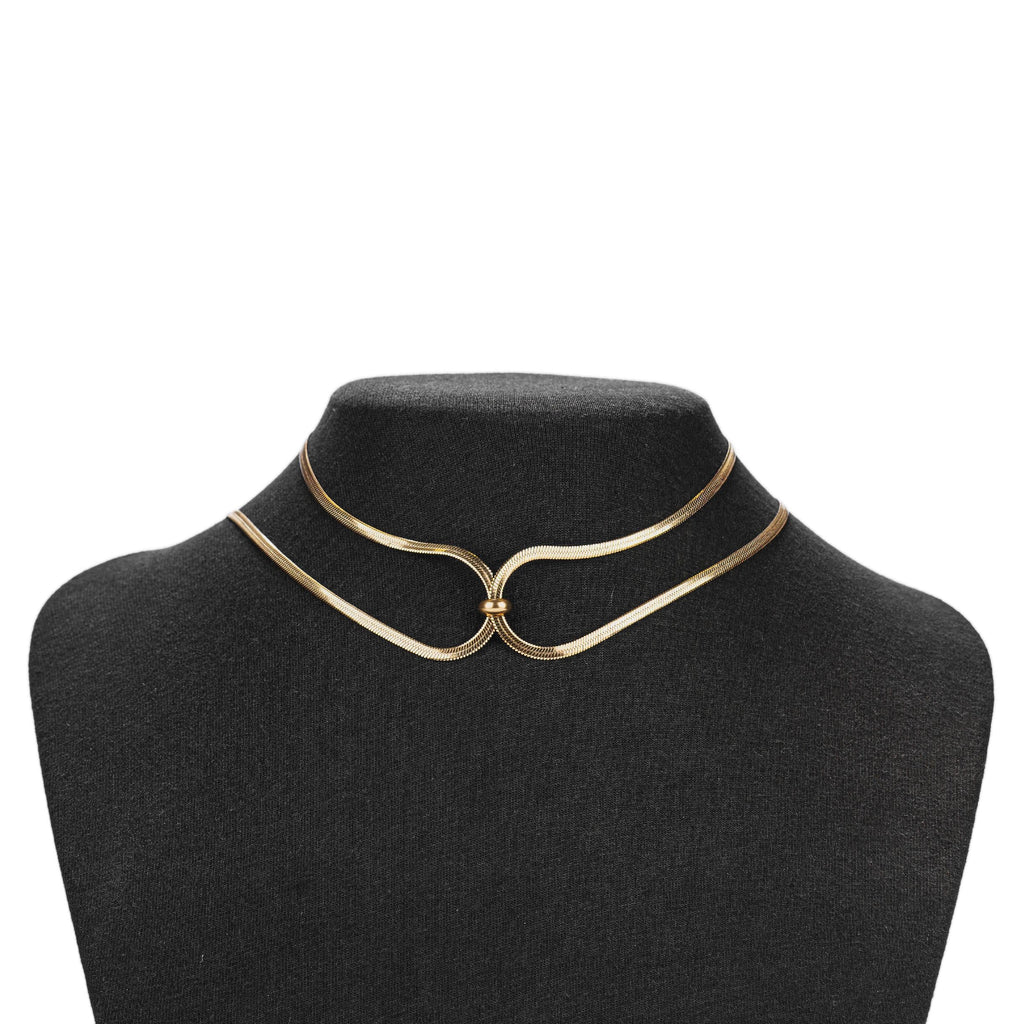 Collier sautoir doré multi-rangs à maille serpent ajustable