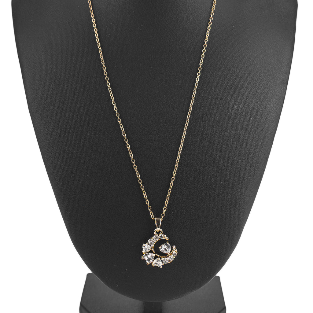 Collier doré pendentif lune strassée