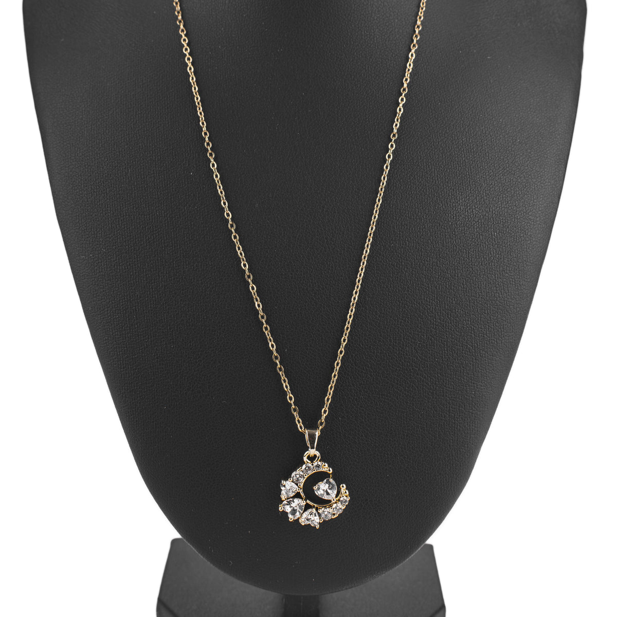 Collier doré pendentif lune strassée