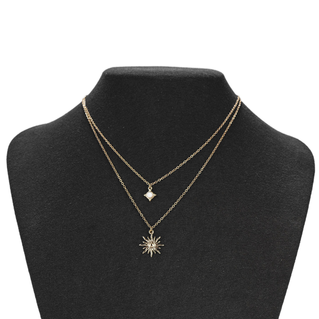 Collier double rang doré soleil et nacre