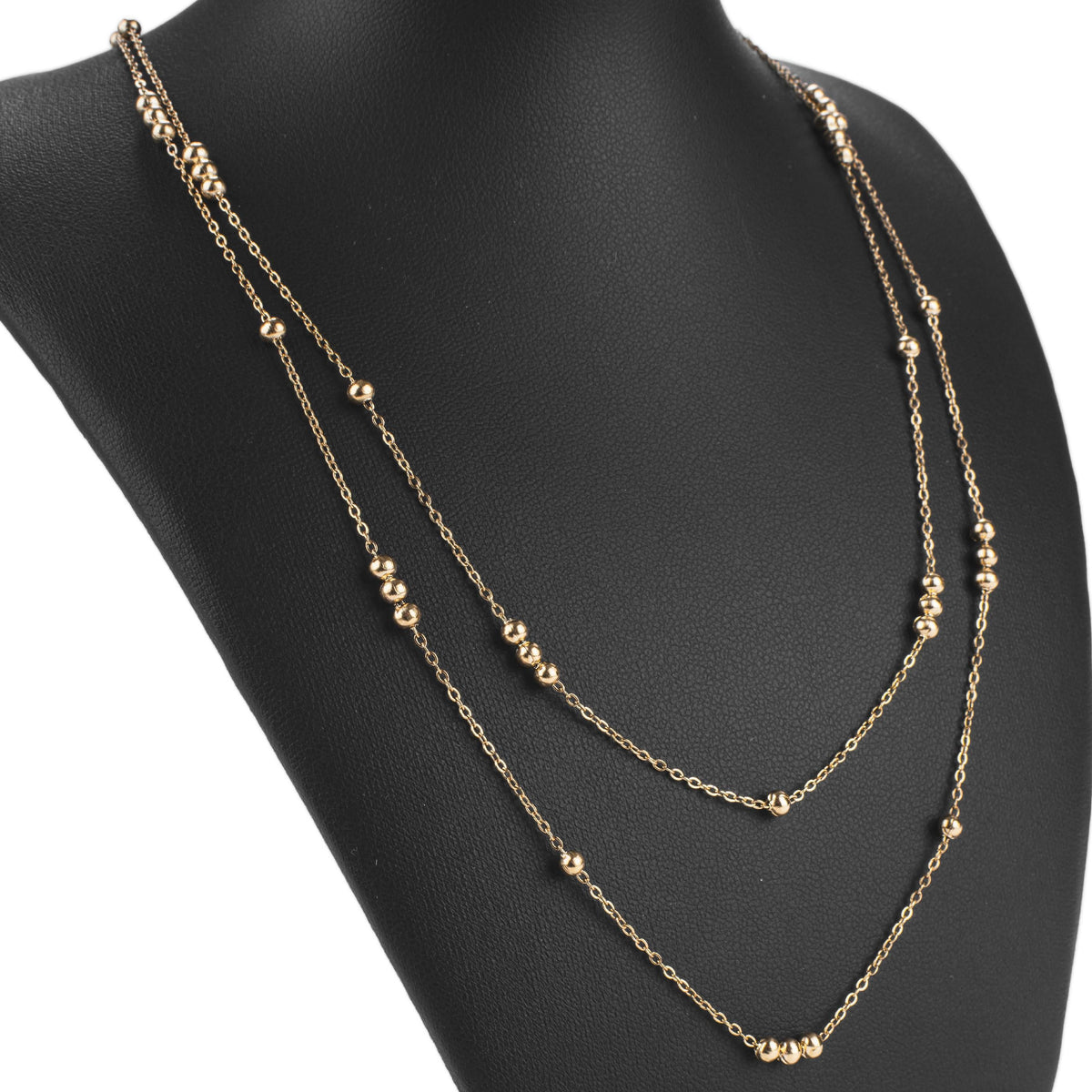 Collier double rang doré à perles