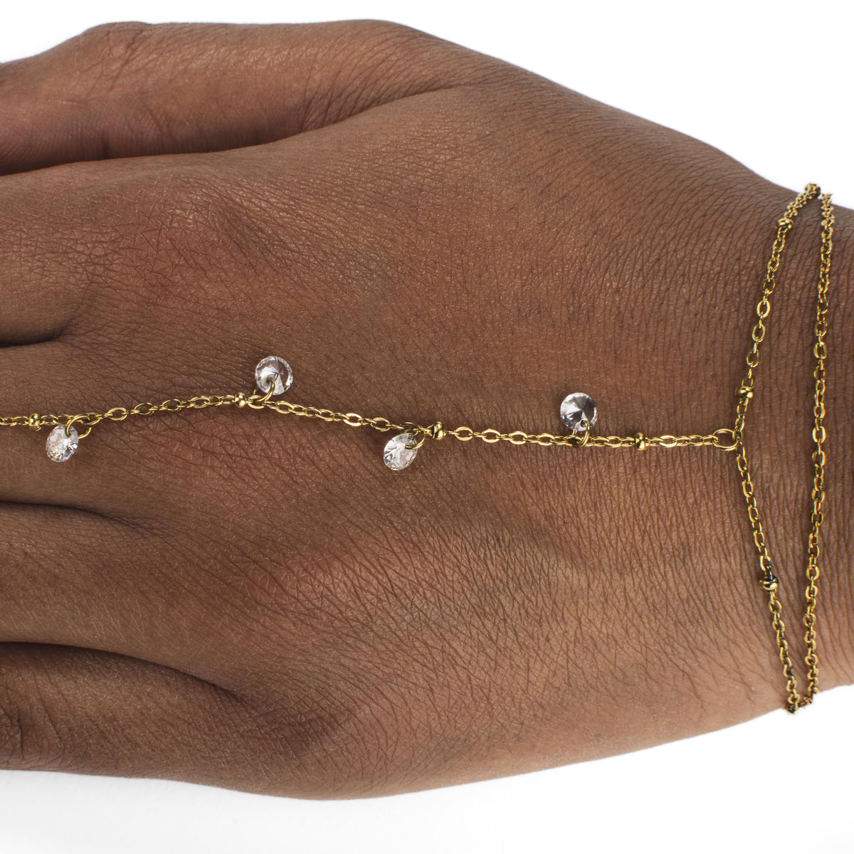 Collier de main doré avec pierres effet diamant