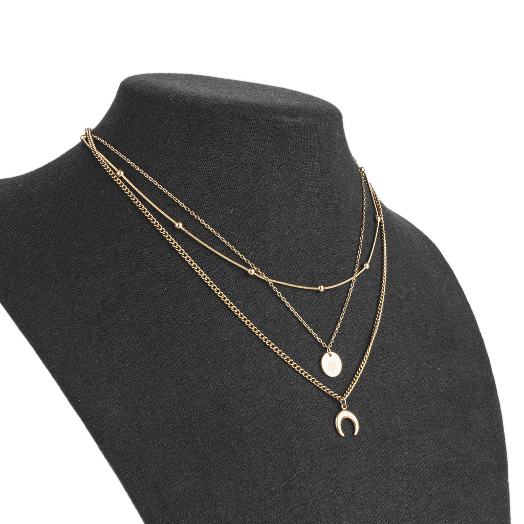 Collier multirangs doré soleil et lune